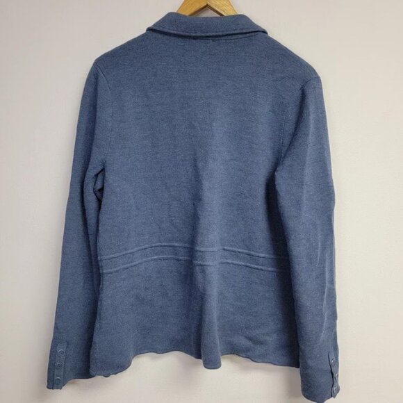Talbots Womens Blue Pure Merino Wool Knit Blazer Sz M Two Button Pockets Career - Picture 5 of 11